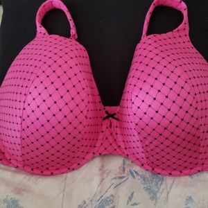 Cacique Pink with Black Hearts Bra 44F